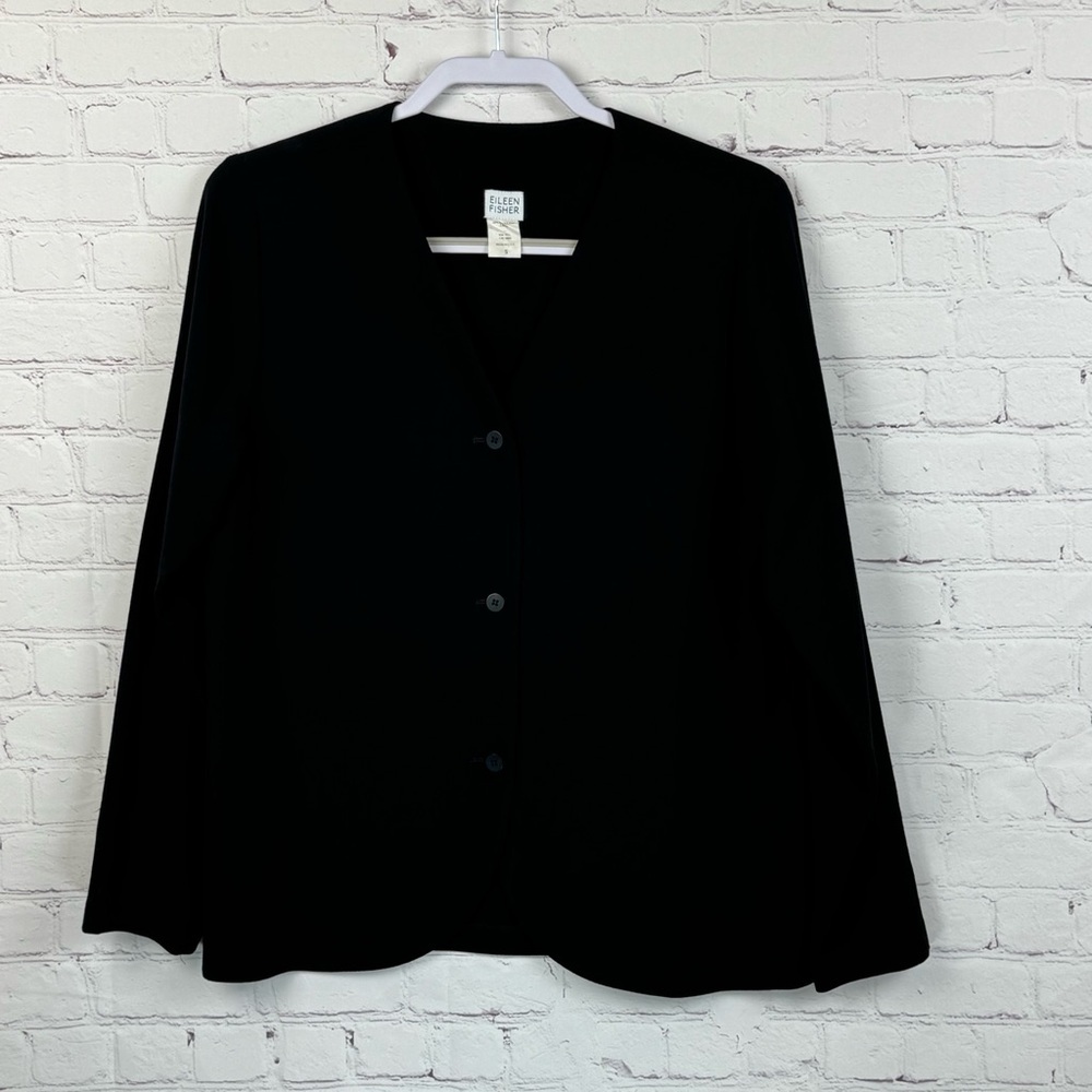 Eileen Fisher Black Blazer Jacket Professional Minimalist Size Small 100% Wool - Picture 2 of 9